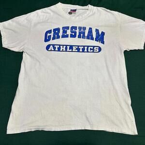 Vintage 90’s Champion Distressed Big Logo Gresham Athletics Men’s Large T Shirt